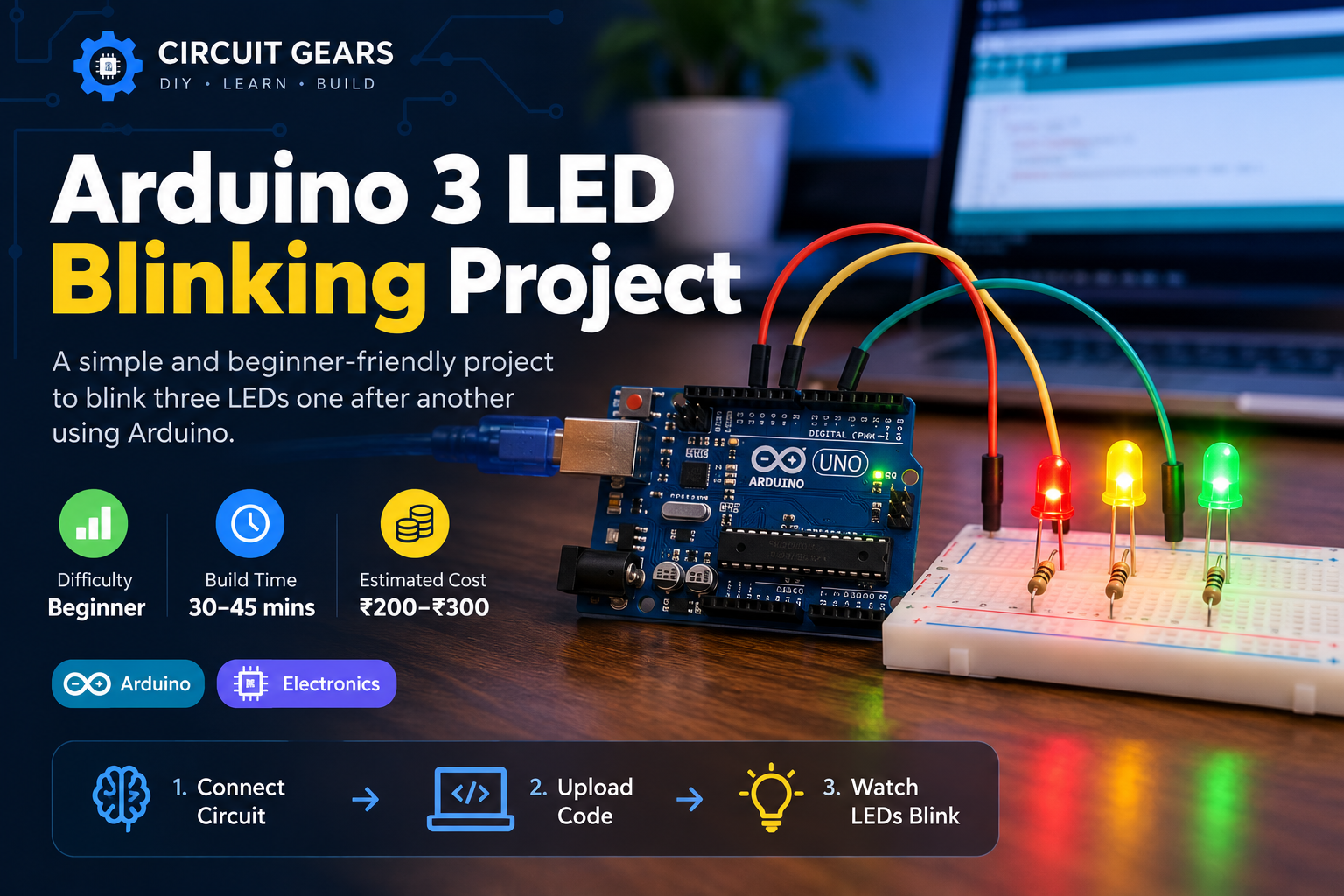 Arduino 3 LED Blinking Project